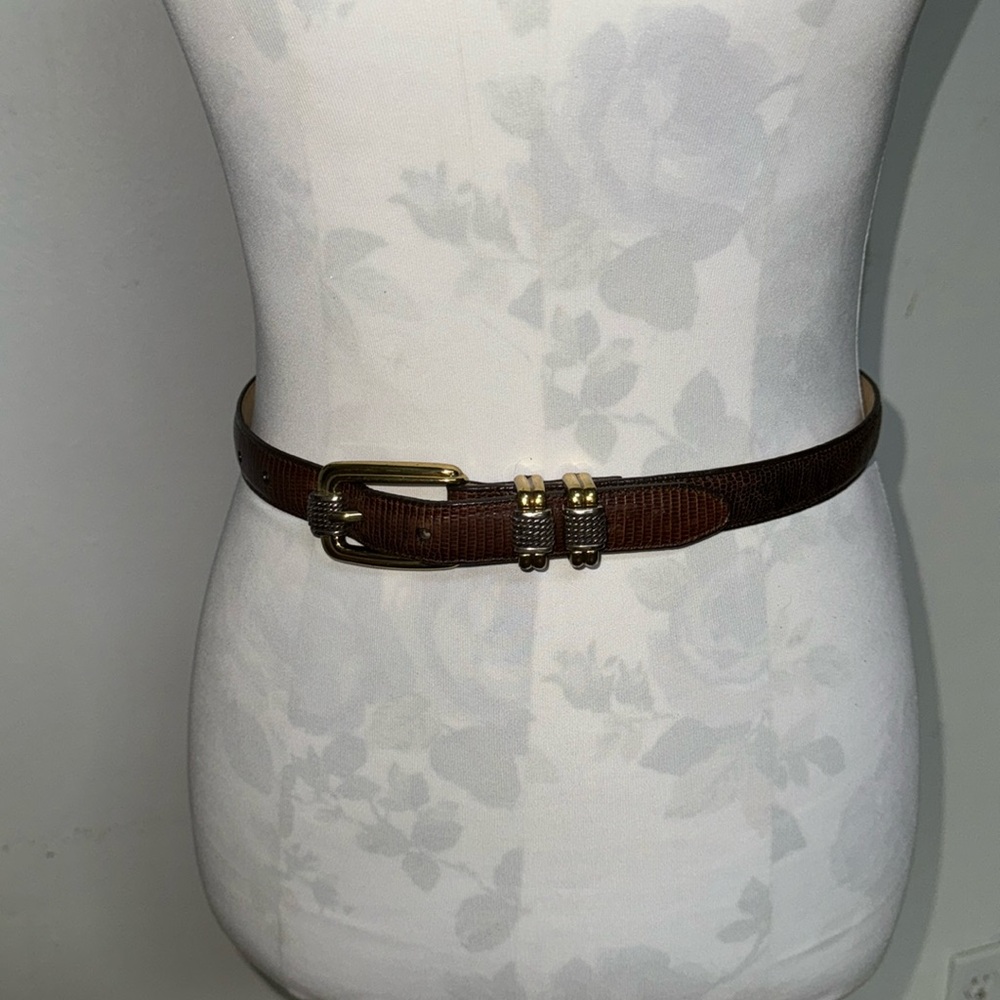 Brighton Classics 4B608  Brown Leather Snakelike Textured Two Tone Buckle Belt